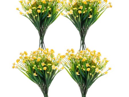 Red Co. Faux Floral Bouquet, Artificial Fake Greenery Flowers for Home and Outdoor Garden Decor, Set of 4 Bunches (6 Picks Each), Spring Yellow For Cheap