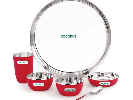 Coconut Stainless Steel Unique Red Colour Design Coating Dinner set  Launch set - Set of 6 Hot on Sale