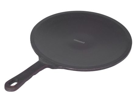 Coconut cast iron Chapati tawa - pre seasoned with 100% vegetable oil with natural oven heated golden finidh, food grade , Single handle , smooth surface ready to use, 26cm For Cheap