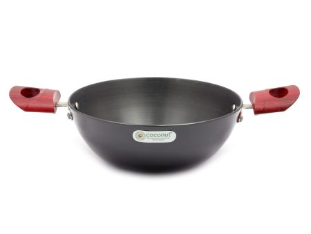 Coconut Hard Anodised Flat Base Kadai - Cook n Serve | 3.25mm Thickness | Cook & Serve | Scratch-resistant | Hard Anodiesd pan | Flat Bottom Kadai | Hard Anodised Deep Kadai | Model - FBK without Lid Sale