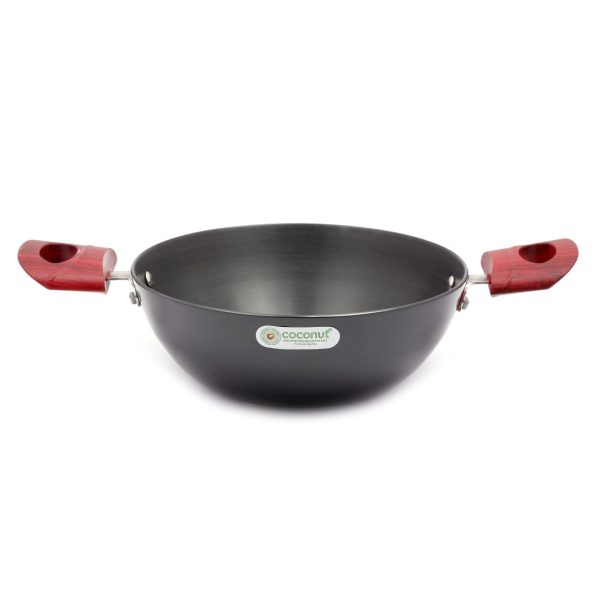 Coconut Hard Anodised Flat Base Kadai - Cook n Serve | 3.25mm Thickness | Cook & Serve | Scratch-resistant | Hard Anodiesd pan | Flat Bottom Kadai | Hard Anodised Deep Kadai | Model - FBK without Lid Sale