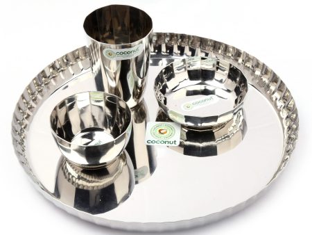 Coconut Stainless Steel Citrus Dinner set - 4 pcs Set, Solid, Heavy Gauge   Plate, Bowl, Glass, Spoon Set   Serves One Person   Lunch Set   Dinner Set, Model - Citrus Lunch Set Fashion