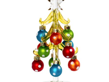 6 Inch Mini Glass Christmas Tree Tabletop Decoration with Colorful Removable Ornaments, Polka Dots For Cheap