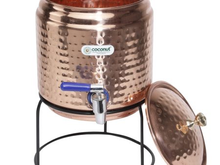 Coconut hammered copper matka  Water Pot  Dispenser with stand 5 litre capacity Discount