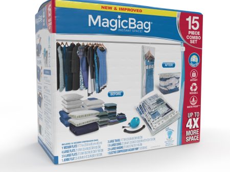 MagicBag Smart Design Instant Space Saver Storage - Combo Set of 15 Bags- Vacuum Seal - Clothing, Bedroom Sets- Home Organization Supply