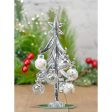 Red Co. 6  Small Metallic Silver Glass Christmas Tree Tabletop Decoration with Glittered Removable Ornaments Supply