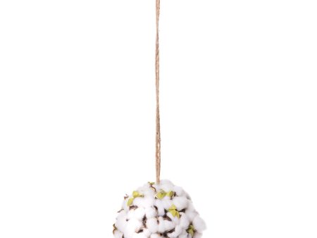 Wild Cotton Ball with Leaves Hanger Farmhouse Home Decor on a 11  Jute Rope - 7 Inches Dia Hot on Sale