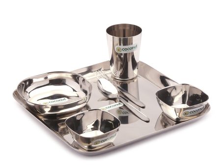 Coconut Stainless Steel Square Dinner Set   Dinnerware Lunch Set Plate set - 7 Pieces Fashion