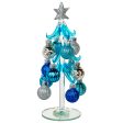 8 Inch Mini Glass Christmas Tree Tabletop Decoration with Colorful Removable Ornaments, Blue & Silver Supply