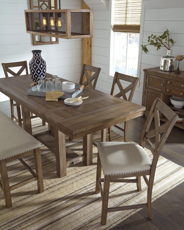 Moriville Counter Height Dining Table, 4 Barstools and Server Online now