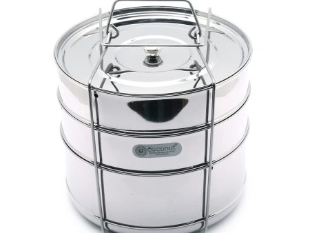 Coconut Stainless Steel Stackable Cooker Separator Containers for 10 litres Cooker I Set of 3 with Lid & Lifter (Suitable for Prestige 10 Litre All Models) Fashion