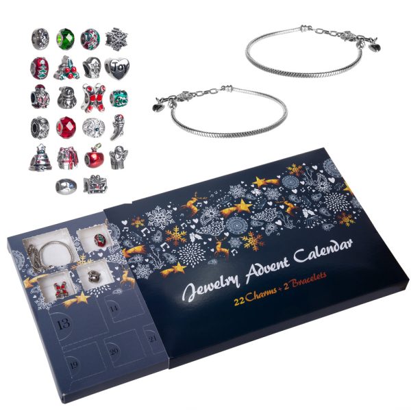 Red Co. Christmas Advent Charm Calendar with 2 Bracelets & 22 Unique Charms Jewelry Set - 24 Gifts Total Present for Daughter, Niece, Granddaughter Online