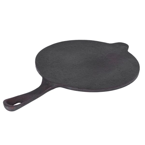 Coconut cast iron dosa tawa - pre seasoned with 100% vegetable oil with natural oven heated golden finidh, food grade , Single handle , smooth surface ready to use, 26cm For Sale