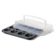 Premium Non-Stick Coated 12-Cup Muffin Baking Pan with Lid and Handles - Cupcake Carrier Holder - 13.8  x 10.3  x 1.2  Hot on Sale