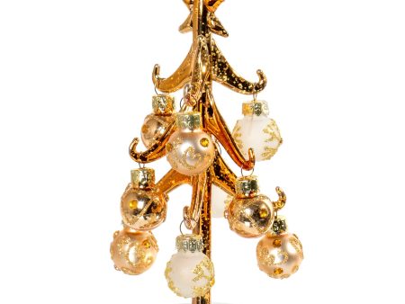 6 Inch Mini Metallic Gold Christmas Tree Tabletop Decoration with Glittered Removable Ornaments Online now