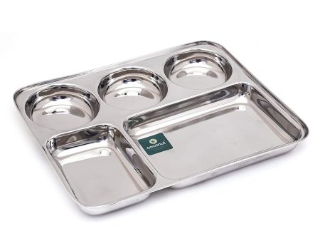 Coconut Stainless Steel Mini Meals - Heavy Gauge, Mirror finish, Durable, Partition Plate   Pav Bhaji Plate   Serving Plate  Lunch   Dinner   Bhojan   Compartment Plate, Model- P15 Mini Meals Supply