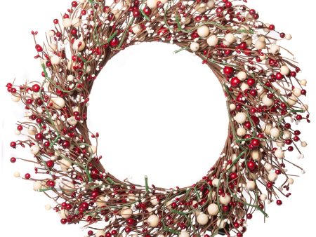 22 Inch Light-Up Christmas Wreath with Red Pip Berries, Plug-in Operated LED Lights Online Hot Sale