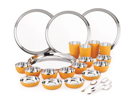 Coconut Stainless Steel Unique Yellow Colour Design Coating Dinner set  Launch set - Set of 24 Supply