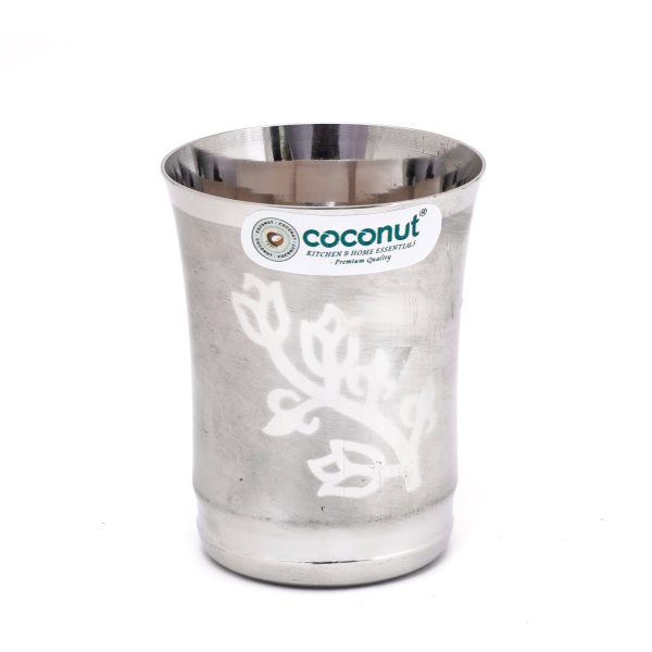 Coconut Stainless Steel Set of 6 Glasses - Capacity 150ml, Pari Matt Flora Design, Heavy Gauge, Durable, Food Grade, BPA Free, Model-A25 Matt Flora , Drinking Glass For Serving Water   Juice   Beverages For Discount