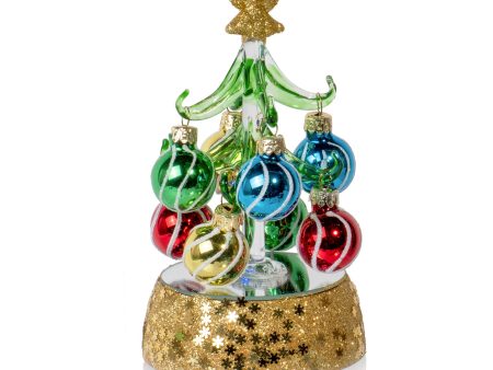 6 Inch Mini Light Up Glass Christmas Tree Tabletop Decoration with Colorful Removable Ornaments, Swirls For Sale