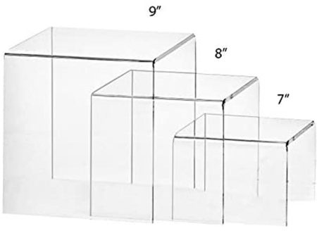 Set of 3 Premium Quality Clear Acrylic Display Stand Risers, 0.25 Inches Thick - 7, 8, 9 Inches Online Hot Sale