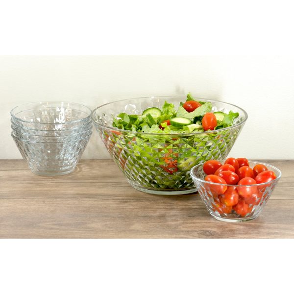 Red Co. Clear Bowl with Diamond Pattern for Serving, Mixing and Storing Supply