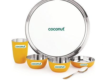 Coconut Stainless Steel Unique Yellow Colour Design Coating Dinner set  Launch set - Set of 6 Hot on Sale