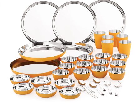 Coconut Stainless Steel Unique Yellow Colour Design Coating Dinner set  Launch set - Set of 36 Discount