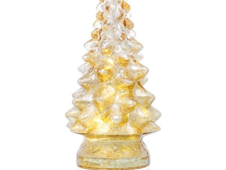 Red Co. 9.75” Light-Up Glass Christmas Tree Tabletop Display Figurine with LED Lights, Mercury Gold For Discount