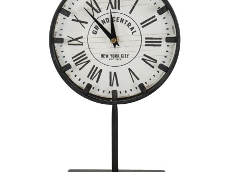 Red Co. Metal Grand Central Station-Inspired Tabletop Battery-Powered Metal Clock with Stem and Base, 8  Diameter For Sale