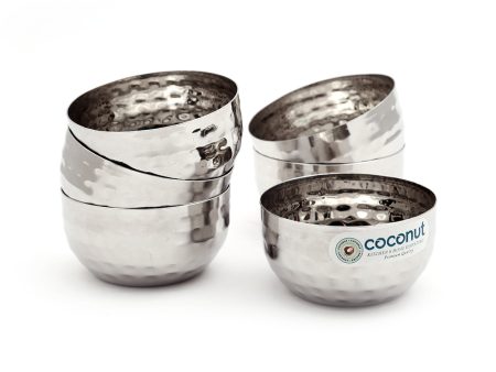 Coconut Stainless Steel - Set of 6, Capacity 200ml, Serving Bowls for Soup, Salad, Dessert, Dal, Heavy Gauge, Hammered Bowl   Vati   Katori  Model- C10 Hammered Sale