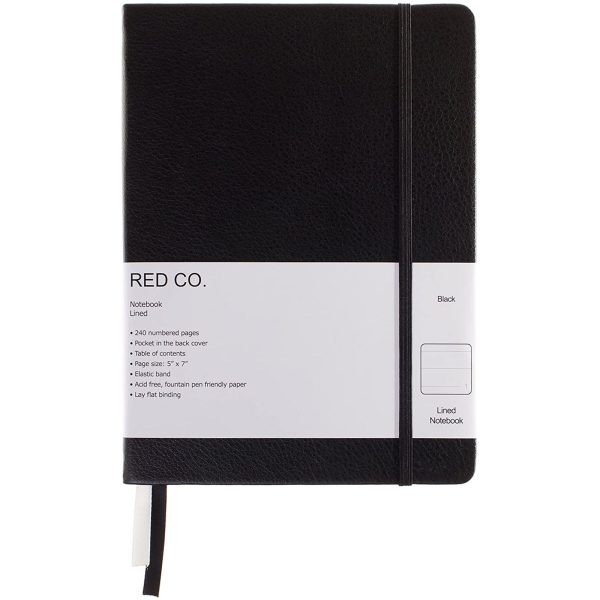 Red Co. Classic Black Hardcover Notebook Journal, 240 Pages, 5 x7 - Lined Ruled Supply