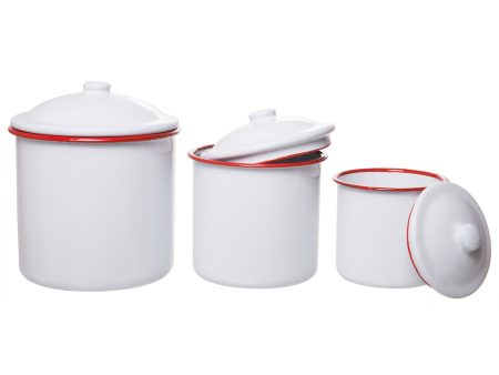 White Enamelware Mug Pots with Lid - Set of 3 Nesting Cups, Perfect for Picnic, Camping, Outdoor Activity on Sale