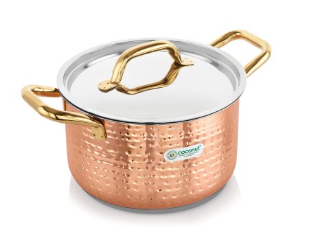 Coconut Serene Stainless Steel Copper Finish Hammered Design Capsulated Stockpot With Lid For Cheap