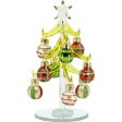 6 Inch Mini Glass Christmas Tree Tabletop Decoration with 9 Colorful Removable Ornaments — Silver Glitter Stripes on Sale