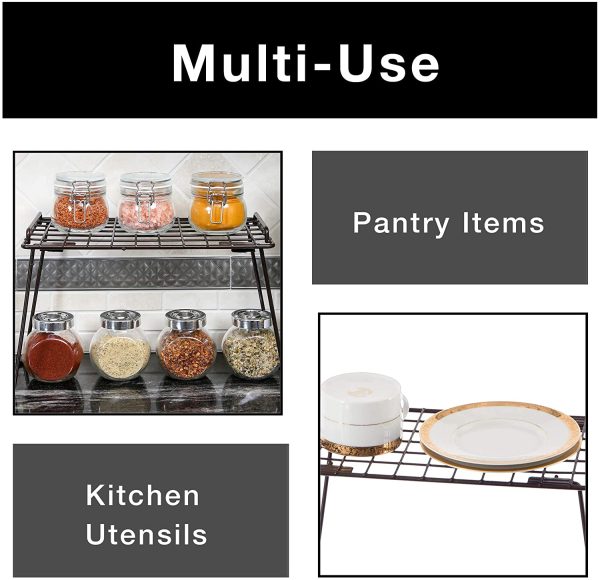 Stacking Cabinet Shelf Rack - Small (12 x 7 Inch) - Steel Metal Wire - Cupboard, Plate, Dish, Counter & Pantry Organizer Organization on Sale