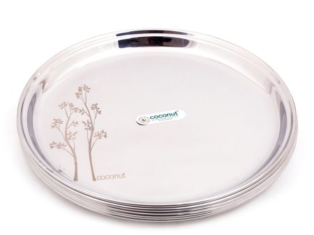 Coconut Stainless Steel Laser Finish- Pack of 6, Heavy Gauge, Mirror Finish, Solid, Dinner Plate   Meal Plate   Serving Plate, Model P2 American Plate Online