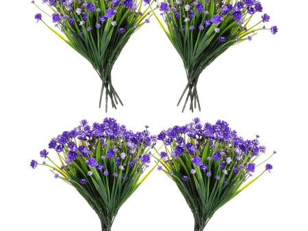 Red Co. Faux Floral Bouquet, Artificial Fake Greenery Flowers for Home and Outdoor Garden Decor, Set of 4 Bunches (6 Picks Each), Spring Purple For Sale