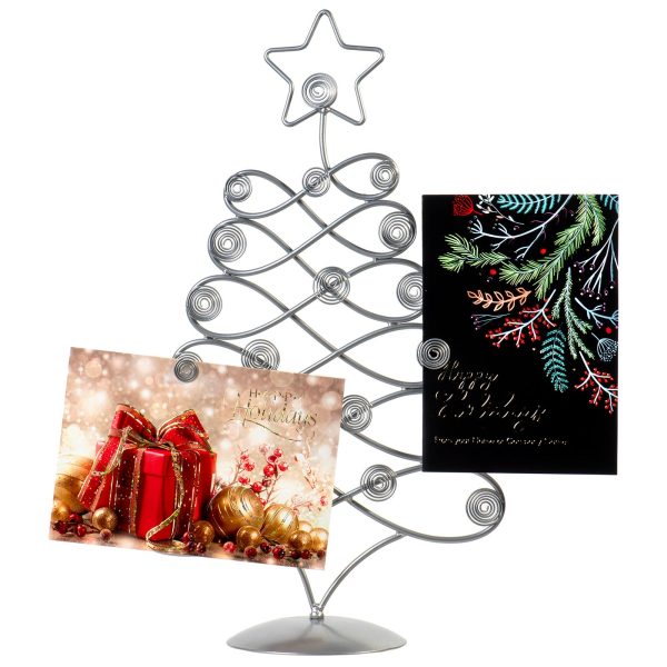 Red Co. 17.5  H Decorative Tabletop Display Christmas Tree Card & Photo Holder Rack in Silver Finish Fashion