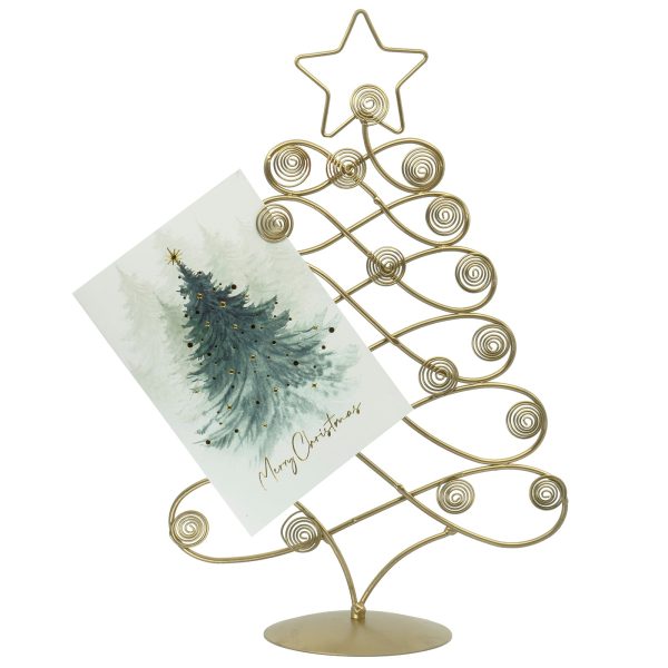 Red Co. 17.5  H Decorative Tabletop Display Christmas Tree Card & Photo Holder Rack in Old Gold Finish Discount