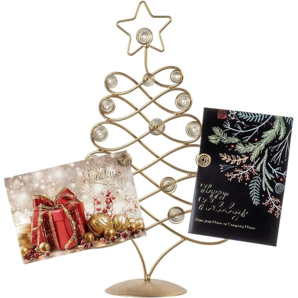 Red Co. 17.5  H Decorative Tabletop Display Christmas Tree Card & Photo Holder Rack in Old Gold Finish Discount