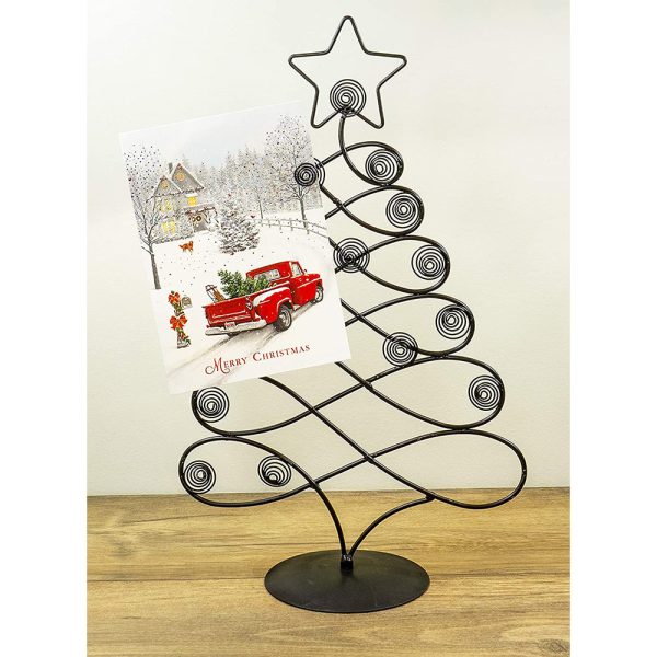 Red Co. 17.5  H Decorative Tabletop Display Christmas Tree Card & Photo Holder Rack in Black Finish For Sale